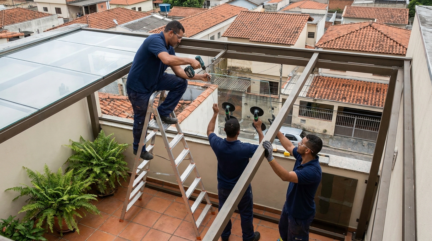 Cobertura de vidro em terraço com telhados em Maringá-PR