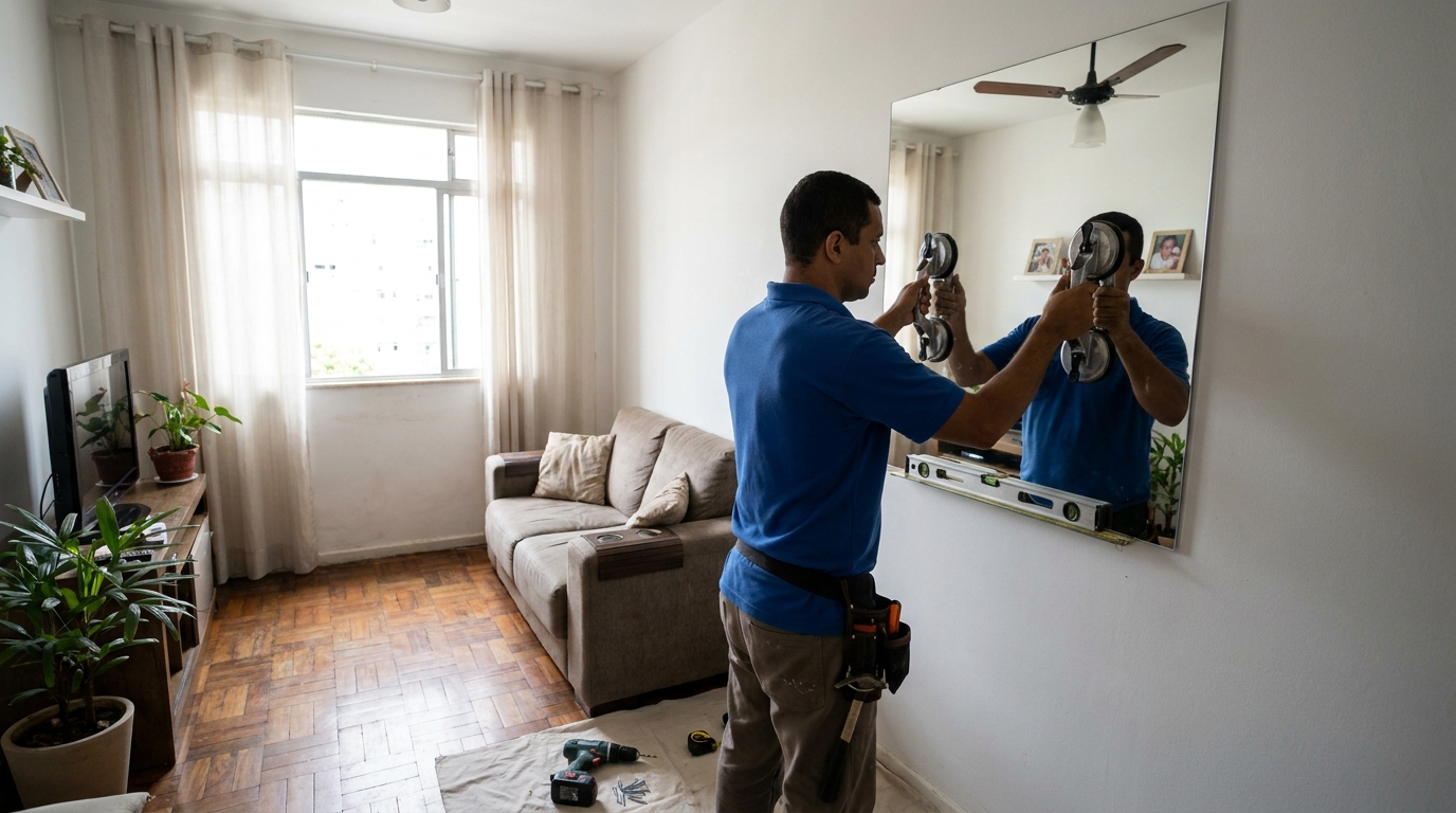 Espelho sob medida com parquet em Maringá-PR