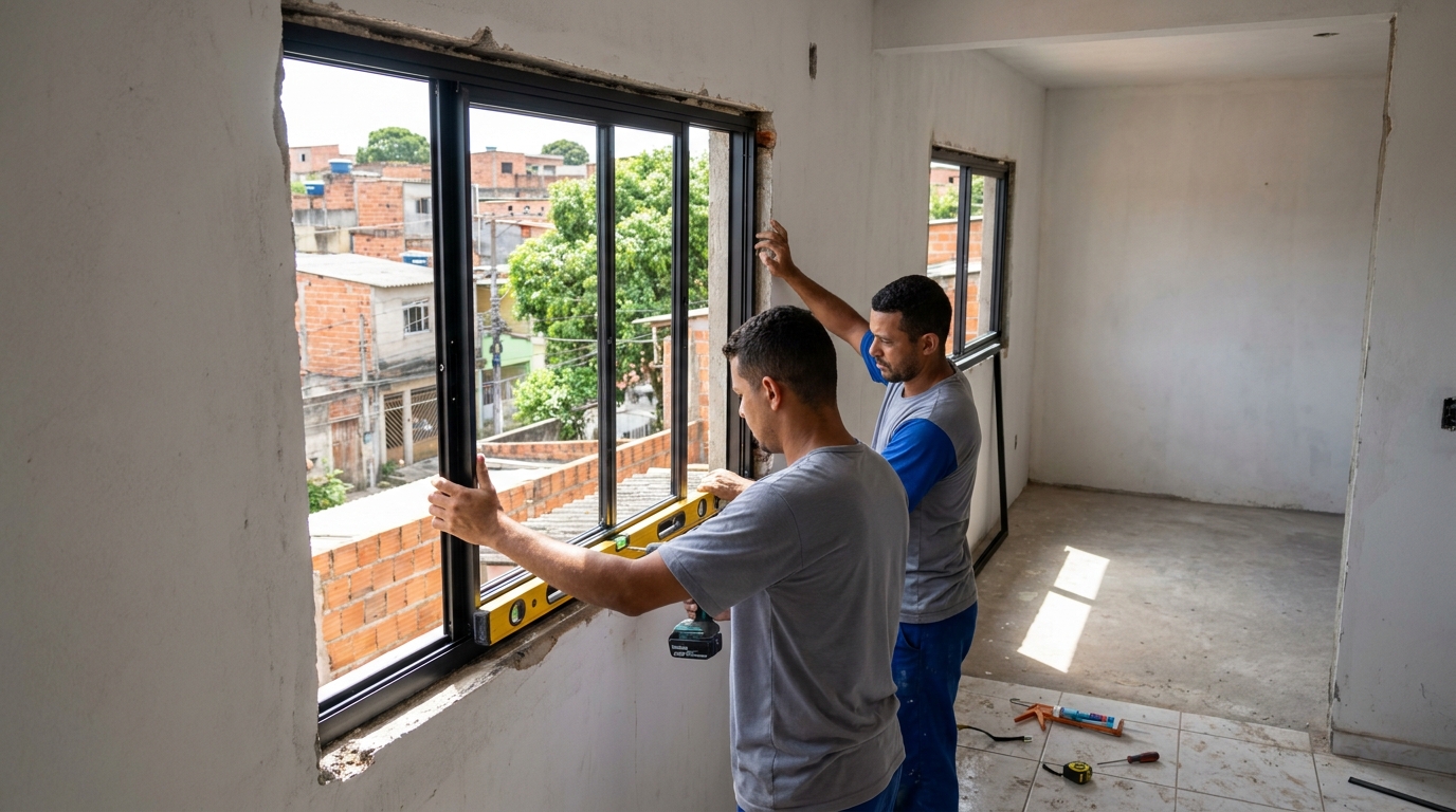 Esquadria de alumínio em obra em Maringá-PR